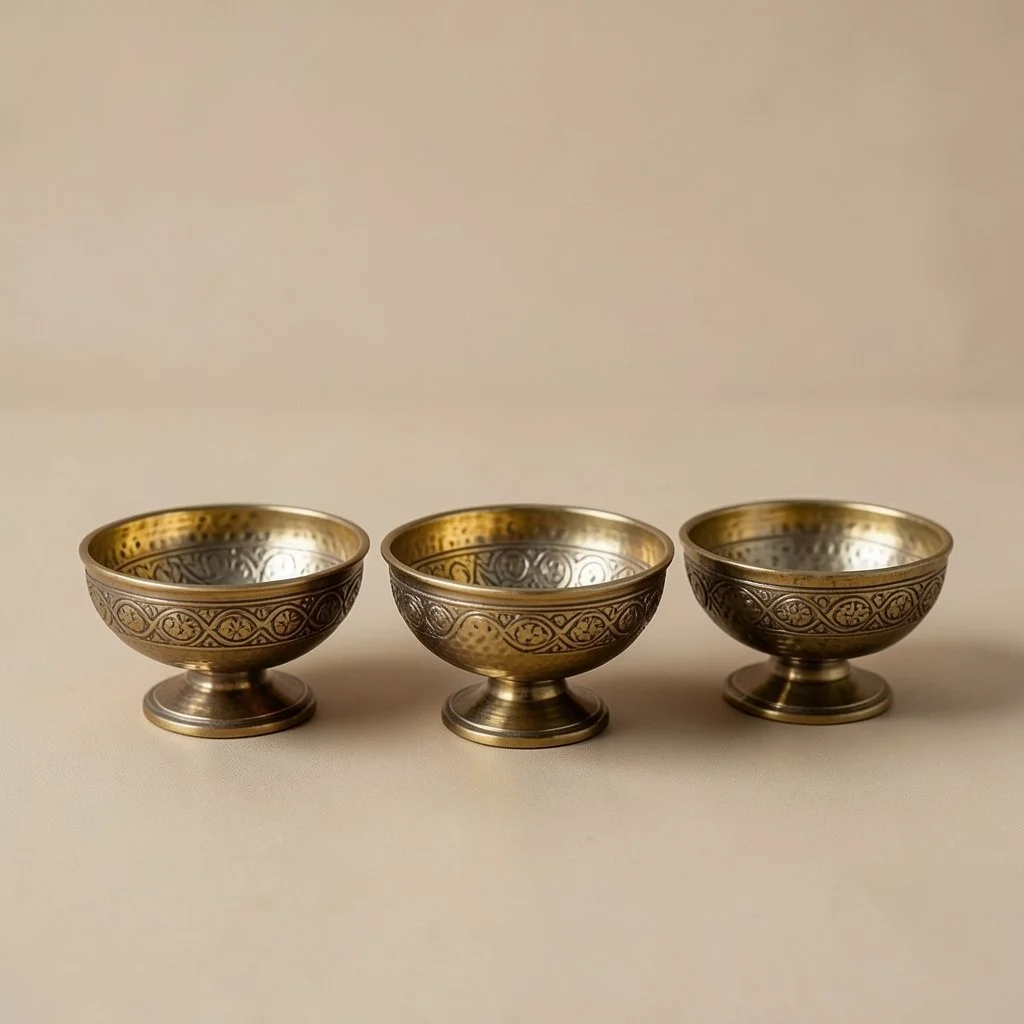 Hammered brass diya set